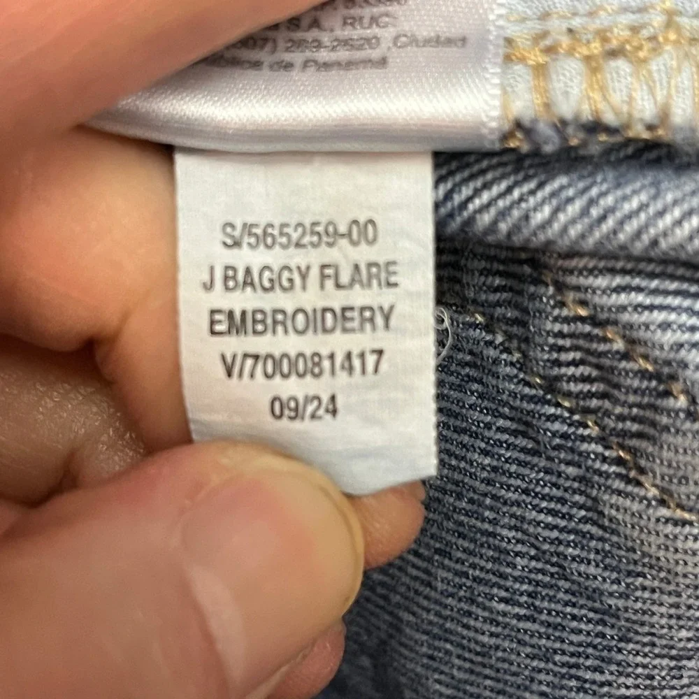 Old Navy Jeans Girls 14 Blue Baggy Flare High Rise Embroidered Western Horse 70s